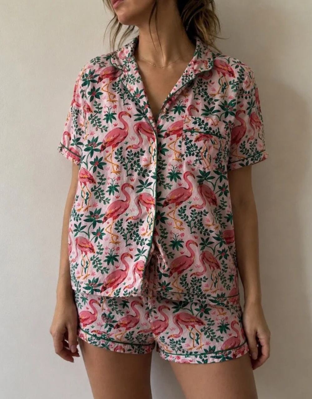 Printfresh Pajama Set XL Flamingo Pink Short Sleeve Shorts Lounge Comfy Night